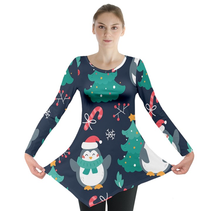 Colorful Funny Christmas Pattern Long Sleeve Tunic 