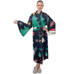 Colorful Funny Christmas Pattern Maxi Velour Kimono by Vaneshart