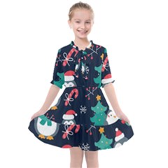 Colorful Funny Christmas Pattern Kids  All Frills Chiffon Dress by Vaneshart