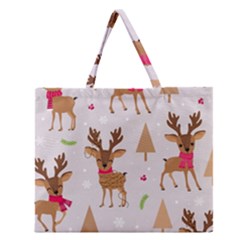 Christmas Seamless Pattern With Reindeer Zipper Large Tote Bag by Vaneshart