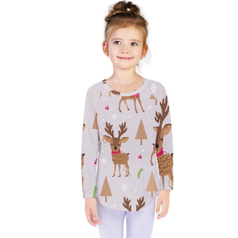 Christmas Seamless Pattern With Reindeer Kids  Long Sleeve Tee by Vaneshart