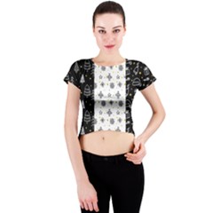 Black Golden Christmas Pattern Collection Crew Neck Crop Top