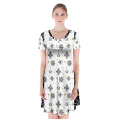 Black Golden Christmas Pattern Collection Short Sleeve V-neck Flare Dress by Vaneshart