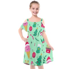 Funny Christmas Pattern Background Kids  Cut Out Shoulders Chiffon Dress by Vaneshart