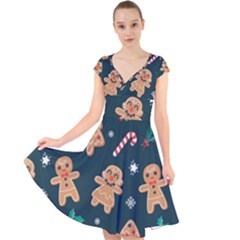 Colourful Funny Christmas Pattern Cap Sleeve Front Wrap Midi Dress