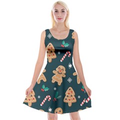 Colourful Funny Christmas Pattern Reversible Velvet Sleeveless Dress