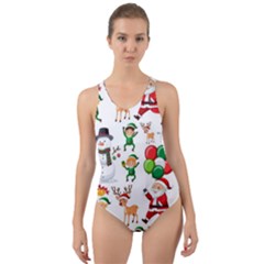 Seamless Pattern Christmas Cut-out Back One Piece Swimsuit by Vaneshart