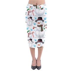 Christmas Snowman Seamless Pattern Midi Pencil Skirt