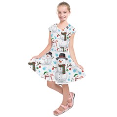 Christmas Snowman Seamless Pattern Kids  Short Sleeve Dress