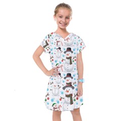 Christmas Snowman Seamless Pattern Kids  Drop Waist Dress