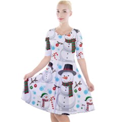 Christmas Snowman Seamless Pattern Quarter Sleeve A-line Dress by Vaneshart