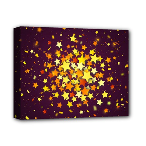 Colorful Confetti Stars Paper Particles Scattering Randomly Dark Background With Explosion Golden St Deluxe Canvas 14  X 11  (stretched) by Vaneshart