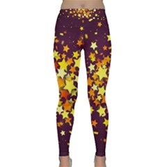 Colorful Confetti Stars Paper Particles Scattering Randomly Dark Background With Explosion Golden St Classic Yoga Leggings by Vaneshart