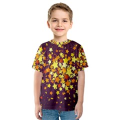 Colorful Confetti Stars Paper Particles Scattering Randomly Dark Background With Explosion Golden St Kids  Sport Mesh Tee