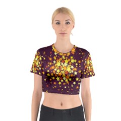 Colorful Confetti Stars Paper Particles Scattering Randomly Dark Background With Explosion Golden St Cotton Crop Top