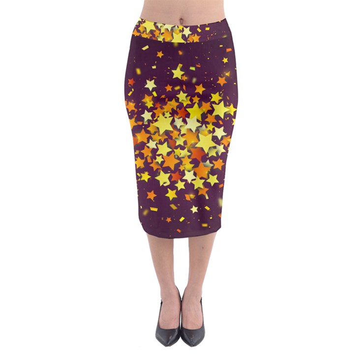 Colorful Confetti Stars Paper Particles Scattering Randomly Dark Background With Explosion Golden St Midi Pencil Skirt