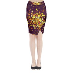 Colorful Confetti Stars Paper Particles Scattering Randomly Dark Background With Explosion Golden St Midi Wrap Pencil Skirt by Vaneshart