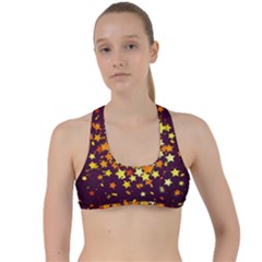 Colorful Confetti Stars Paper Particles Scattering Randomly Dark Background With Explosion Golden St Criss Cross Racerback Sports Bra by Vaneshart