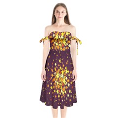 Colorful Confetti Stars Paper Particles Scattering Randomly Dark Background With Explosion Golden St Shoulder Tie Bardot Midi Dress by Vaneshart