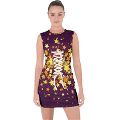 Colorful Confetti Stars Paper Particles Scattering Randomly Dark Background With Explosion Golden St Lace Up Front Bodycon Dress by Vaneshart