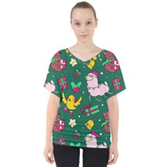 Funny Decoration Christmas Pattern Background V-neck Dolman Drape Top by Vaneshart