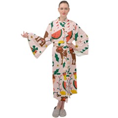 Colorful Funny Christmas Pattern Merry Xmas Maxi Velour Kimono by Vaneshart