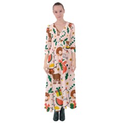 Colorful Funny Christmas Pattern Merry Xmas Button Up Maxi Dress by Vaneshart