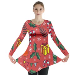 Colorful Funny Christmas Pattern Long Sleeve Tunic  by Vaneshart