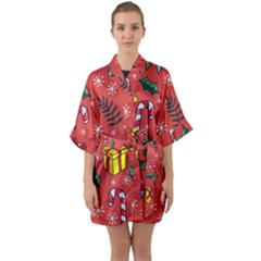Colorful Funny Christmas Pattern Half Sleeve Satin Kimono  by Vaneshart