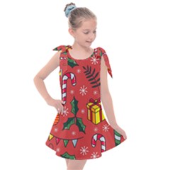 Colorful Funny Christmas Pattern Kids  Tie Up Tunic Dress by Vaneshart