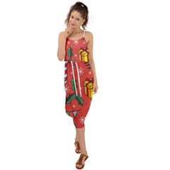 Colorful Funny Christmas Pattern Waist Tie Cover Up Chiffon Dress