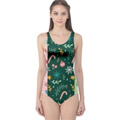 Hand Drawn Christmas Pattern Collection One Piece Swimsuit by Vaneshart