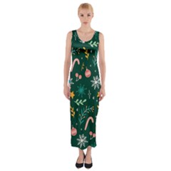 Hand Drawn Christmas Pattern Collection Fitted Maxi Dress