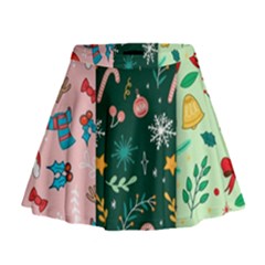 Hand Drawn Christmas Pattern Collection Mini Flare Skirt by Vaneshart