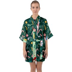 Hand Drawn Christmas Pattern Collection Half Sleeve Satin Kimono  by Vaneshart