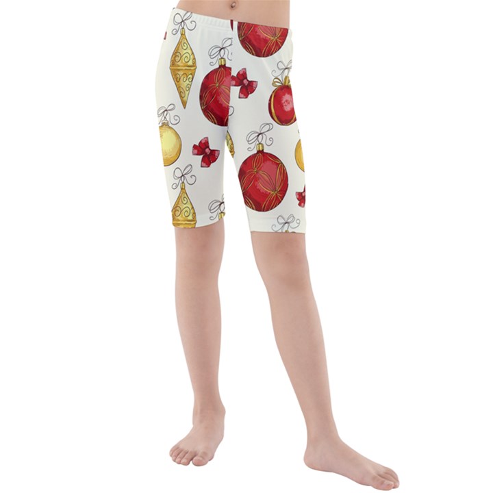 Vintage Christmas Pattern Background Kids  Mid Length Swim Shorts