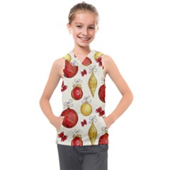 Vintage Christmas Pattern Background Kids  Sleeveless Hoodie by Vaneshart