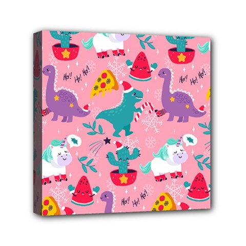 Colorful Funny Christmas Pattern Ho Ho Ho Mini Canvas 6  x 6  (Stretched)