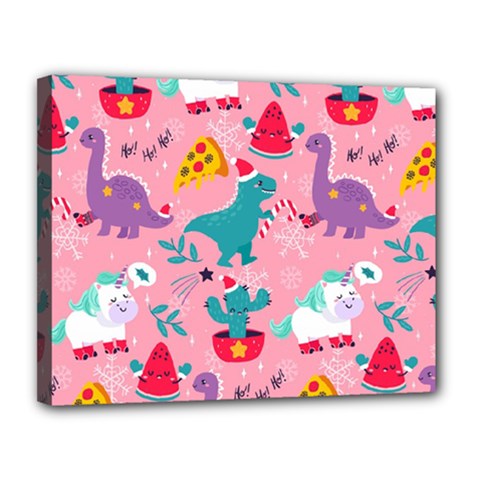 Colorful Funny Christmas Pattern Ho Ho Ho Canvas 14  x 11  (Stretched)