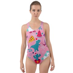 Colorful Funny Christmas Pattern Ho Ho Ho Cut-Out Back One Piece Swimsuit