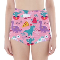 Colorful Funny Christmas Pattern Ho Ho Ho High-Waisted Bikini Bottoms