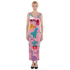 Colorful Funny Christmas Pattern Ho Ho Ho Fitted Maxi Dress