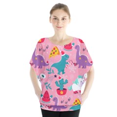 Colorful Funny Christmas Pattern Ho Ho Ho Batwing Chiffon Blouse