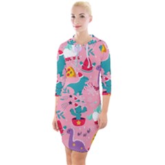 Colorful Funny Christmas Pattern Ho Ho Ho Quarter Sleeve Hood Bodycon Dress