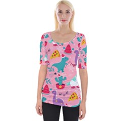 Colorful Funny Christmas Pattern Ho Ho Ho Wide Neckline Tee