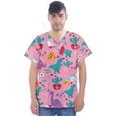 Colorful Funny Christmas Pattern Ho Ho Ho Men s V-Neck Scrub Top