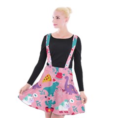 Colorful Funny Christmas Pattern Ho Ho Ho Suspender Skater Skirt