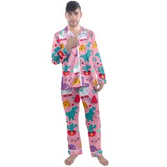 Colorful Funny Christmas Pattern Ho Ho Ho Men s Satin Pajamas Long Pants Set