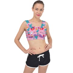 Colorful Funny Christmas Pattern Ho Ho Ho V-Back Sports Bra