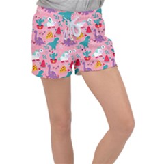 Colorful Funny Christmas Pattern Ho Ho Ho Women s Velour Lounge Shorts